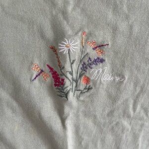 Embroidered Floral Tee with 'Native' Script - Sage Green